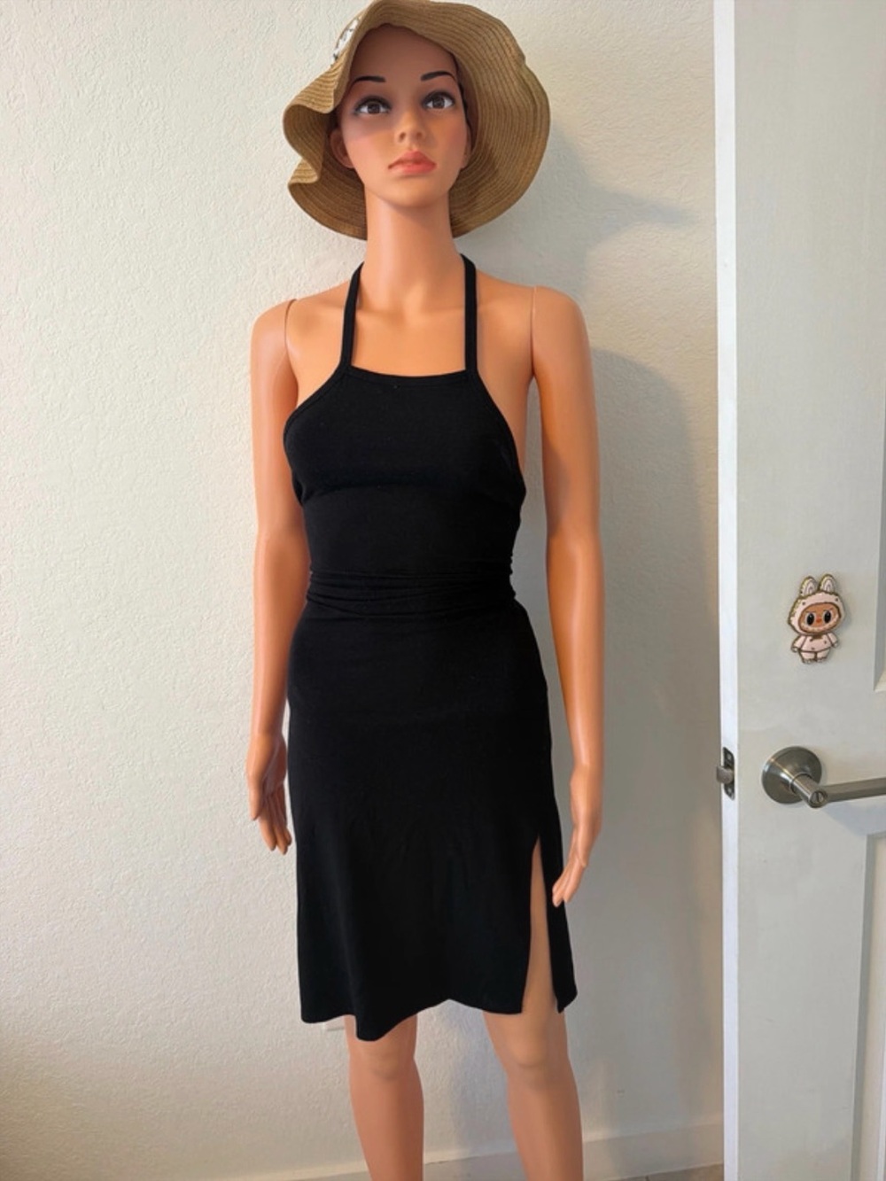 ASOS Black Halter One-Piece Swim Dress with Side Slit